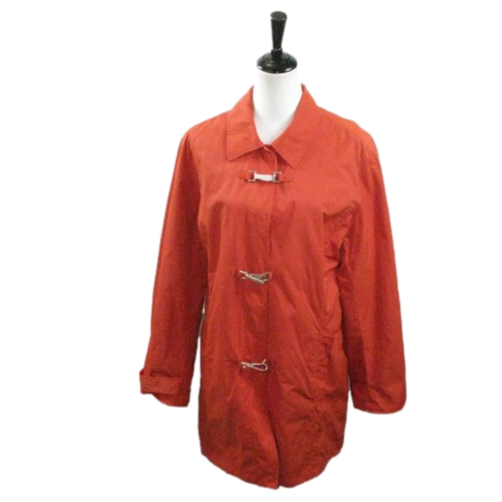 Liz Claiborne Orange Metal Clasp Closure 3/4 Length Trench Jacket Size Large